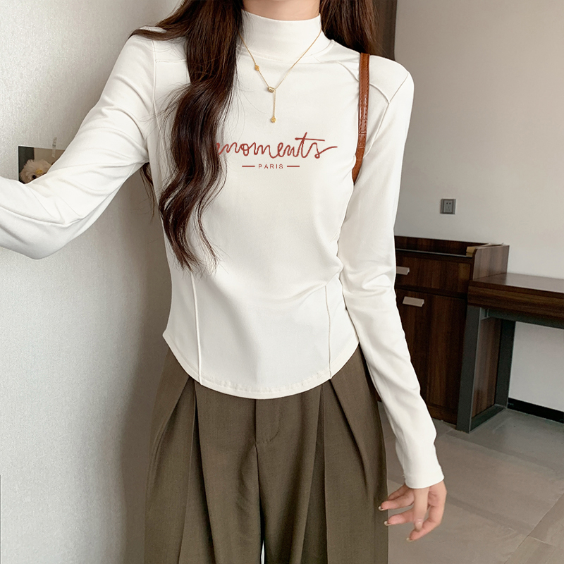 白色打底衫女秋冬半高领纯棉上衣