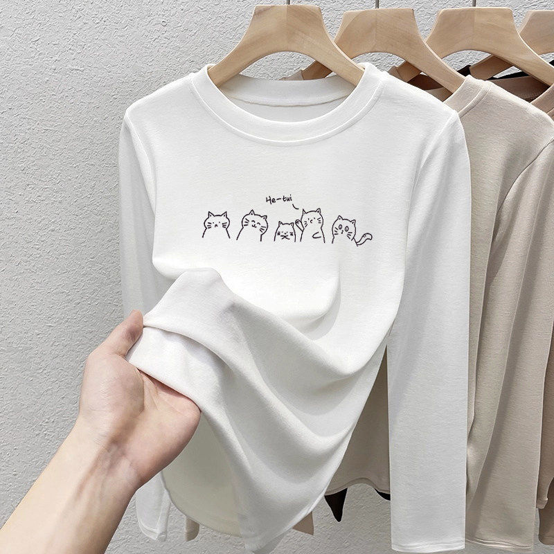 纯棉正肩长袖t恤女春秋季2026年新款修身显瘦独特短款上衣打底衫