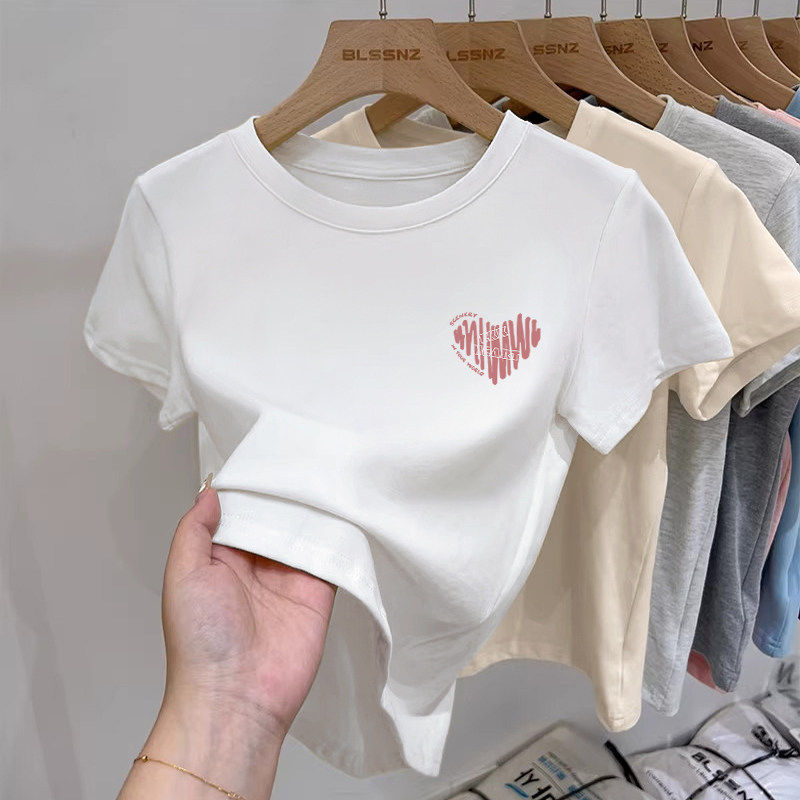 圆领短袖纯棉t恤女白色夏季2026新款百搭洋气小个子显瘦短款上衣