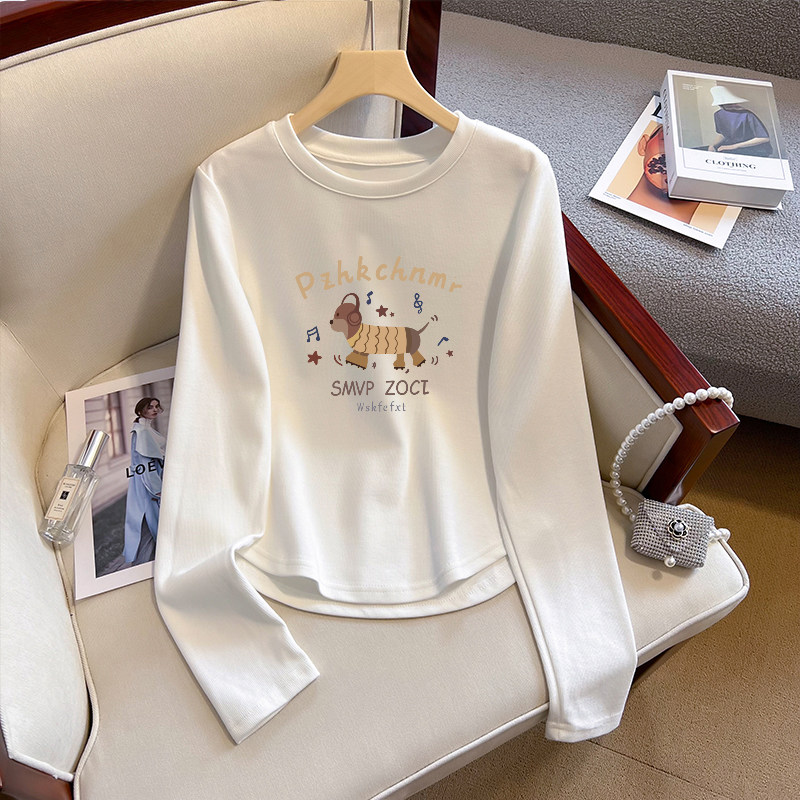 2026春秋新款正肩长袖白色t恤女短款高腰辣妹上衣显瘦打底衫