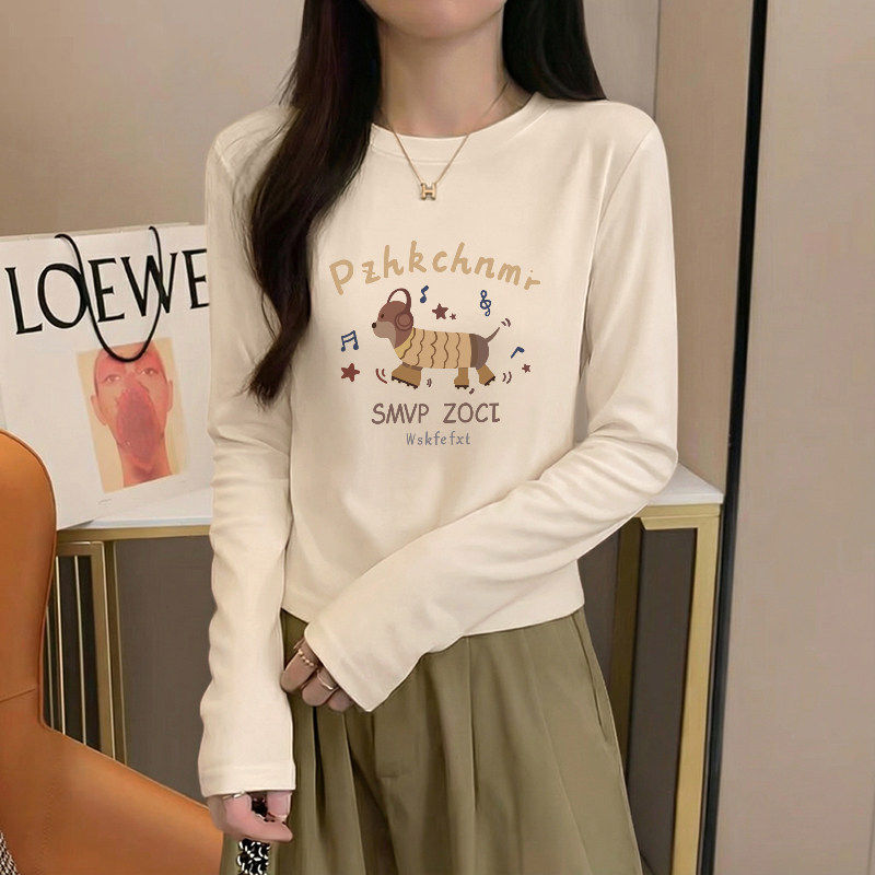 正肩辣妹短款打底衫女2026新款春秋修身显瘦内搭纯棉长袖t恤上衣