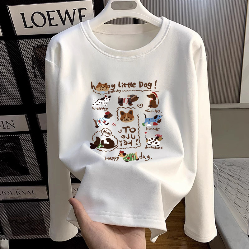 白色长袖t恤女春秋新款宽松显瘦内搭减龄洋气打底衫正肩上衣