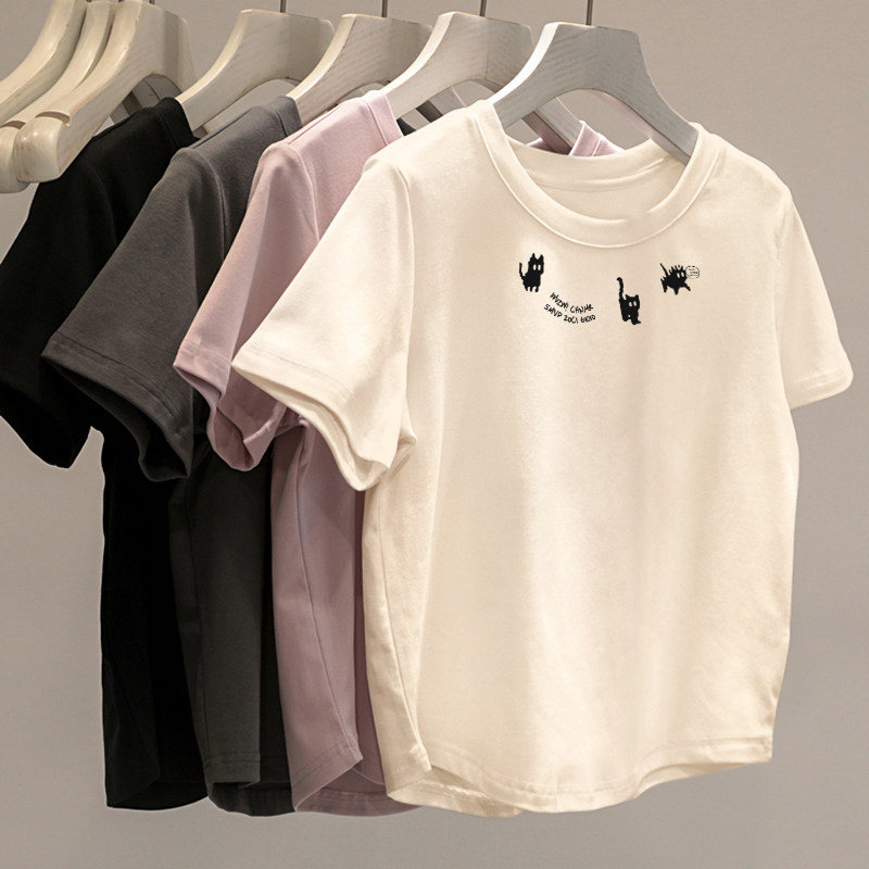 夏日多巴胺穿搭短袖t恤女装韩系新款宽松半袖显瘦设计感上衣