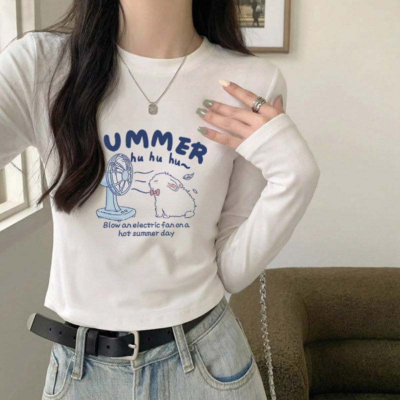 白色正肩打底衫女2026春秋新款内搭圆领长袖T恤纯棉减龄短款上衣