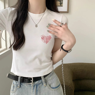 白色短袖t恤女装短款内搭夏季新款圆领修身打底纯棉独特正肩上衣