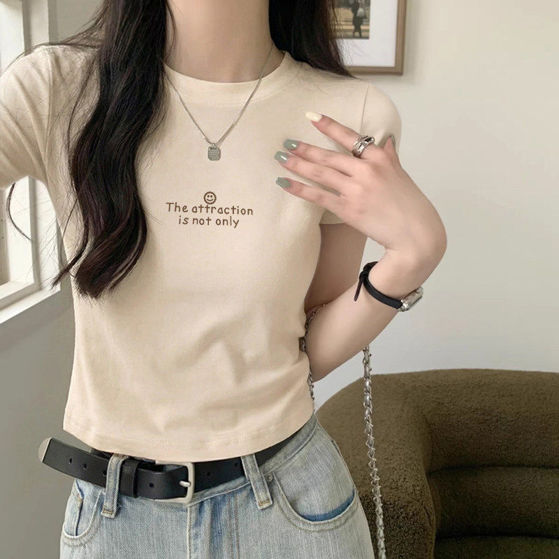 纯棉正肩t恤短袖女春夏季2026新款美式修身显瘦内搭短款辣妹上衣