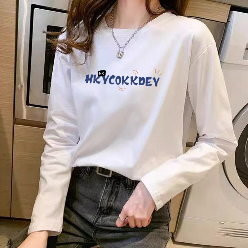 正肩长袖纯棉t恤内搭女春秋2026新款宽松百搭基础款白色打底上衣