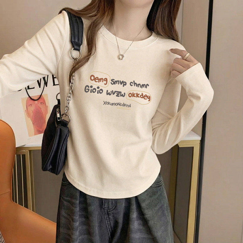 纯棉长袖t恤女短款弧形2026新款春秋小个子甜辣小上衣正肩打底衫