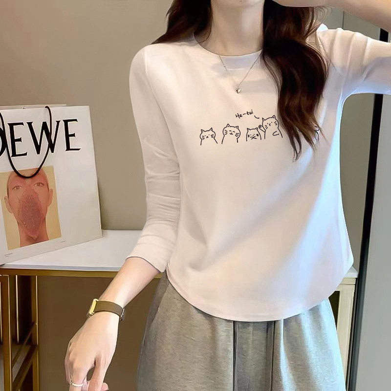 不规则弧形短款圆领打底衫女早秋季新款显瘦内搭正肩长袖t恤上衣