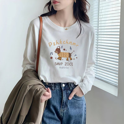 早秋纯棉宽松白色长袖t恤女