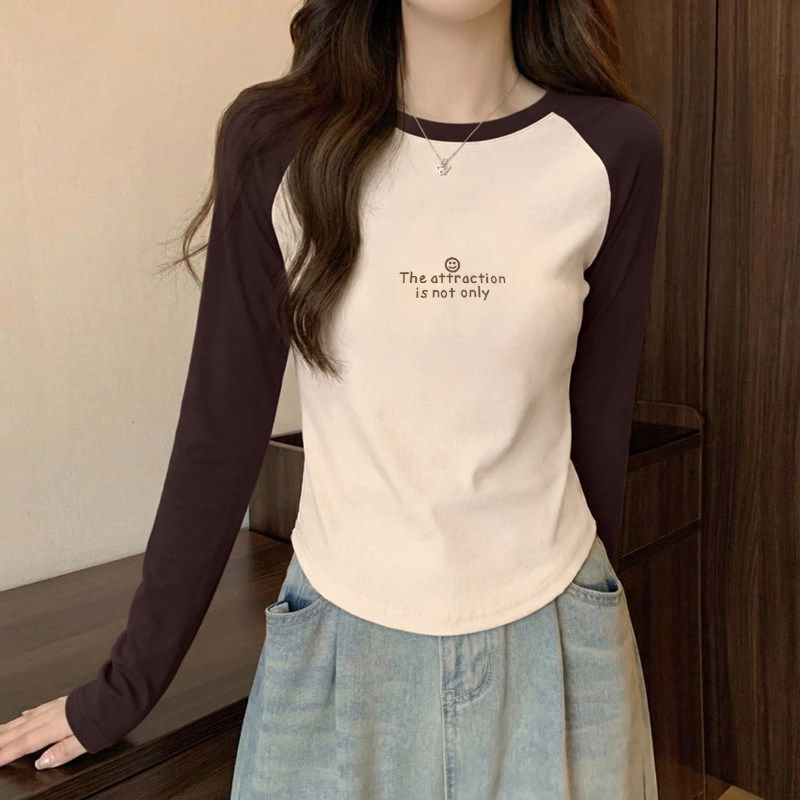 撞色正肩纯棉长袖t恤女2026新款时尚洋气减龄上衣打底衫早春季,女装/女士精品,T恤,淘宝优惠券,粉丝福利购,淘宝优惠卷