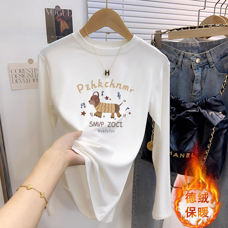 正肩德绒时尚短款长袖t恤女