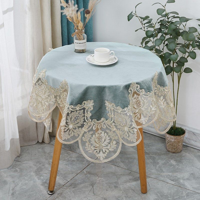 客厅家用欧式布艺桌布小圆桌蕾丝台布玻璃茶几装饰盖巾丝绒高级感,居家布艺,桌布,淘宝优惠券,粉丝福利购,淘宝优惠卷