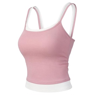 澳洲*CSB撞色假两件带垫运动背心针织吊带一体杯内衣瑜伽服健身