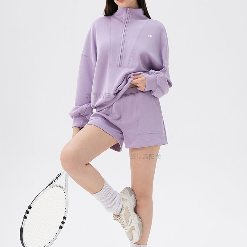 秋冬瑜伽服*csb运动卫衣女莫代尔空气层宽松立领跑步健身休闲上衣图片