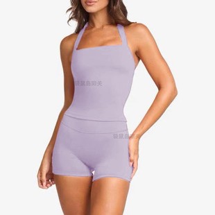 澳洲*CSB健身挂脖美背瑜伽背心带胸垫运动纯色性感显胸外穿运动女