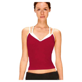 澳洲*CSB欧美外贸肤感假两件撞色可调节V领结构运动健身瑜伽服