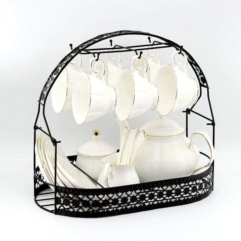 欧式铁艺咖啡杯置物架碟子沥水挂架雕花金属水杯收纳篮子六杯摆架,家庭/个人清洁工具,杯架,淘宝优惠券,粉丝福利购,淘宝优惠卷