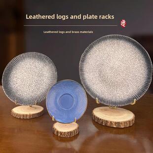 黄铜盘子架托赏盘看盘子支架支撑架摆件盘子展示架子瓷盘托架实木