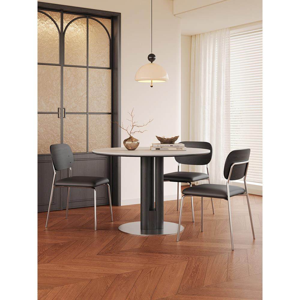 黑色实木餐桌圆桌小户型高级感现代简约2025新款哑光岩板餐桌椅,住宅家具,岩板餐桌,淘宝优惠券,粉丝福利购,淘宝优惠卷