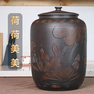 高端米缸陶瓷家用食品级米桶带盖厨房面粉罐防虫防潮密封建水紫陶