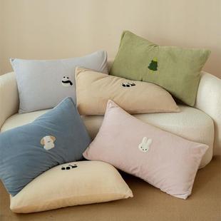 ins风卡通可爱单只枕头套华夫格牛奶绒毛巾绣家用48x74cm一对