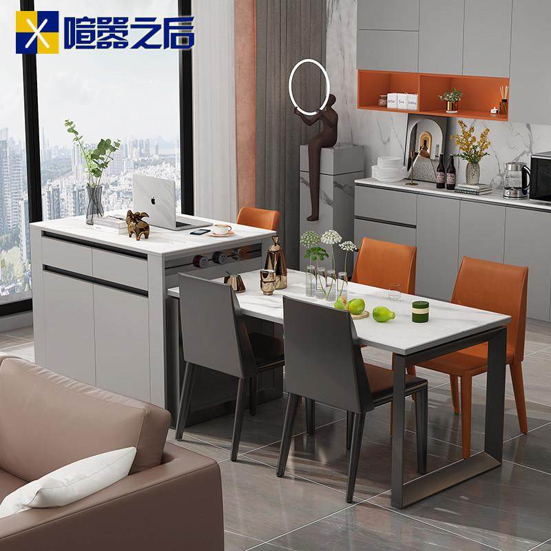意式轻奢岩板岛台餐桌一体家用吧台桌开放式厨房餐边柜茶水柜8E8