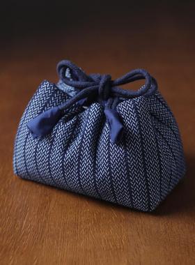 春泥蓝色加厚茶壶茶具茶杯收纳包旅行包布袋中式手提一壶两杯布包