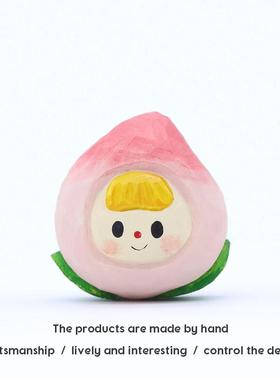 Jay家 手工木雕摆件 水果娃娃 榴莲水蜜桃可爱桌面生日礼物礼品