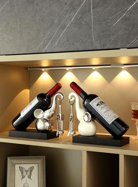 对小象红酒架装饰品电镀银轻奢高档餐桌酒托客厅酒柜摆件乔迁礼物