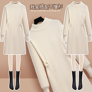 冬季配大衣内搭针织连衣裙女小个子秋冬2025新款半高领打底毛衣裙