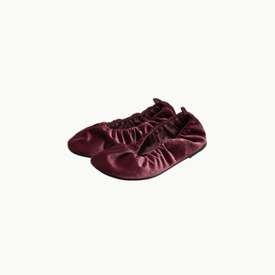 [AMOMENTO] 24FW SHIRRING VELVET FLATS 新款褶皱天鹅绒平底鞋