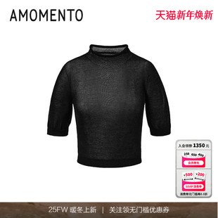 Sheer Cropped 针织衫 AMOMENTO 女 高领休闲短袖 25PS 时尚 Knit