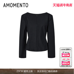 休闲百搭长袖 女 Boat Way Top Two 25PS Neck 衬衫 时尚 AMOMENTO