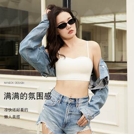 2025新款无肩带防滑抹胸无痕内衣女聚拢小胸夏季薄款吊带细肩带裹