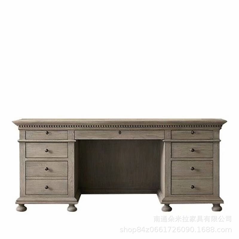 美式乡村现代简约实木书桌做旧复古别墅书桌电脑桌