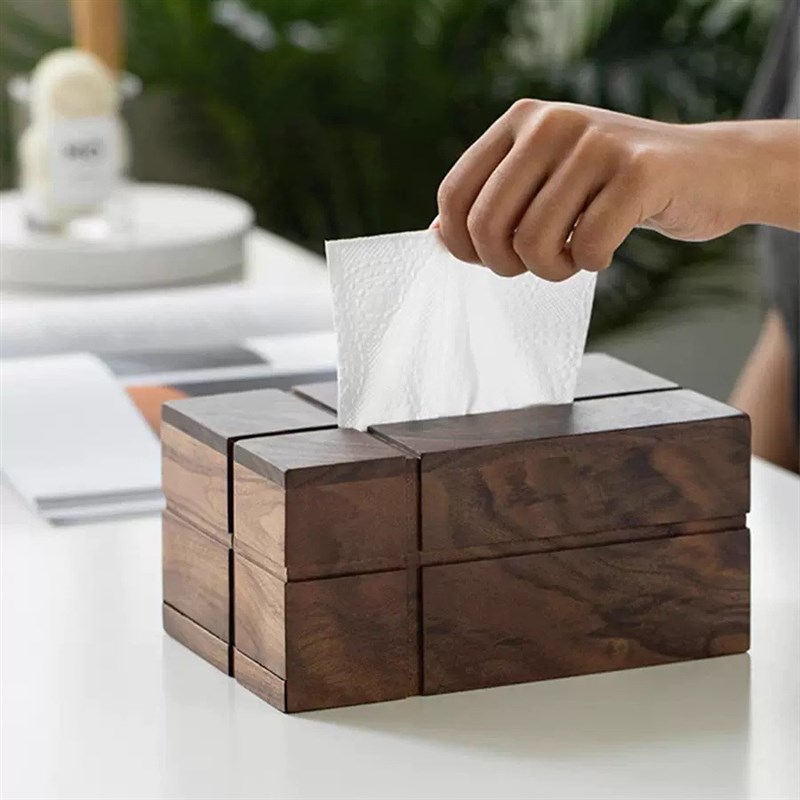 黑胡桃实木纸巾盒方形家用客厅抽纸盒茶几轻奢纸巾收纳盒