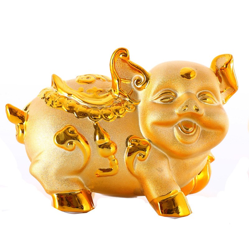 金色陶瓷摆件金猪存钱罐成对储蓄罐招财纳福大号中号工艺品