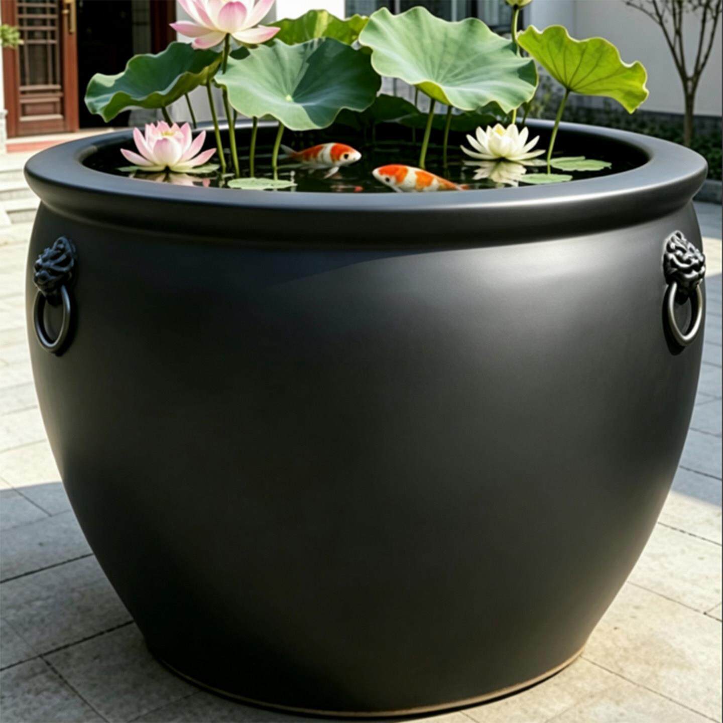 庭院大缸景德镇陶瓷鱼缸水缸养荷花碗莲睡莲盆乌龟缸甲鱼缸加高款
