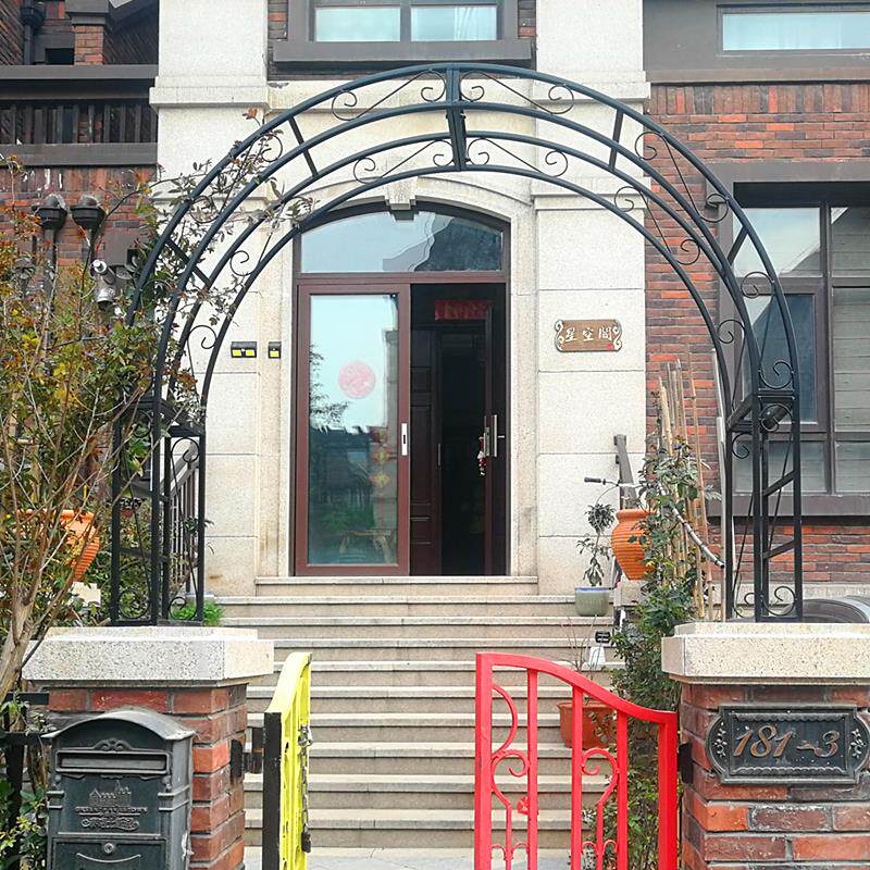 庭院门头拱形花架定做不锈钢铁艺园艺半拱门花园墩子拱形大小门头