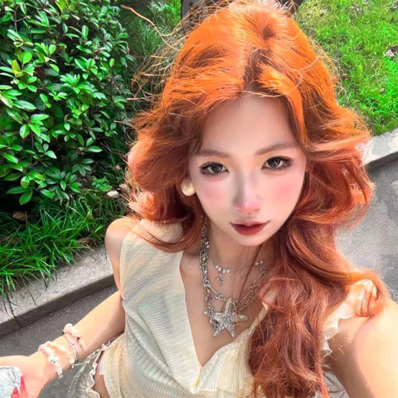 假头发Lolita女橘棕绵羊卷甜美大波浪复古仿真中分刘海lo娘全头套