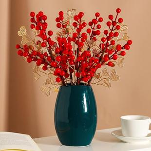 飾品花藝擺件 發財果紅果假花仿真花擺設客廳餐桌花擺花新年結婚裝