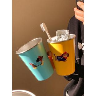 可愛臘腸狗漱口杯家用牙刷杯子洗漱杯情侶學(xué)生宿舍不銹鋼牙杯牙具
