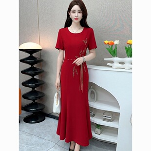 鱼尾裙喜婆婆婚宴敬酒服高档洋气晚礼服喜妈妈连衣裙 短袖 夏季 新款