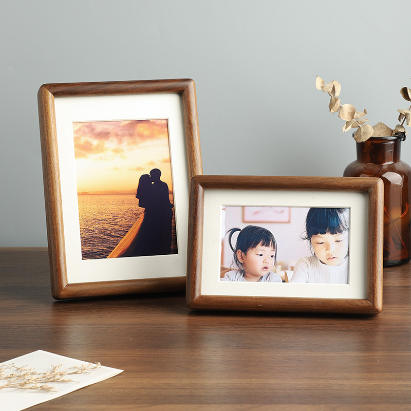 黑胡桃实木相框摆台桌面简约现代方形6/7/8寸洗照片定制diy装饰画