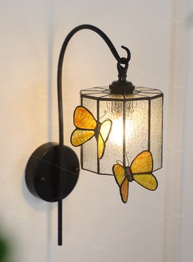 法式蝴蝶床头壁灯复古主卧怀旧创意中古名宿卧室氛围装饰灯具casa