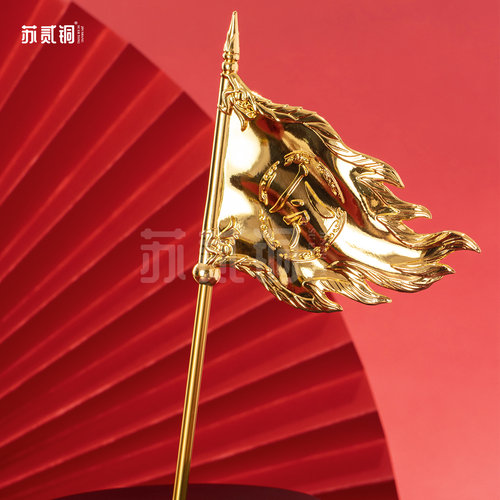 苏贰铜关公令旗战旗法器背旗 旗帜 抱马旗像体合金法器配件摆件