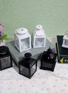欧式复古玻璃铁艺烛台小风灯小油灯节日气氛装饰品金属工艺品摆件