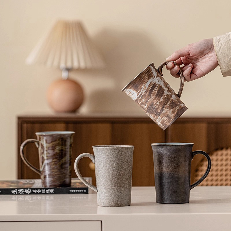 日式粗陶咖啡杯复古家用办公室大容量喝水马克杯陶瓷手握早茶水杯