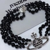 日单蕾系量产型镶钻星球土星黑色水晶珍珠项链亚文化多层锁骨链